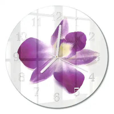 Kulaté skleněné hodiny na stěnu Květina orchideje