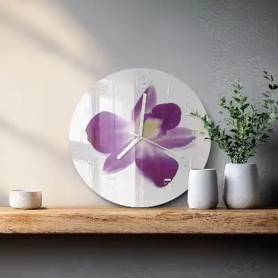 Kulaté skleněné hodiny na stěnu Květina orchideje