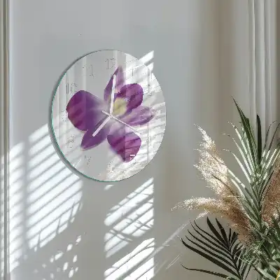 Kulaté skleněné hodiny na stěnu Květina orchideje