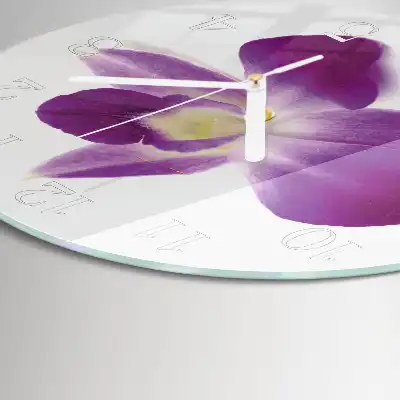 Kulaté skleněné hodiny na stěnu Květina orchideje