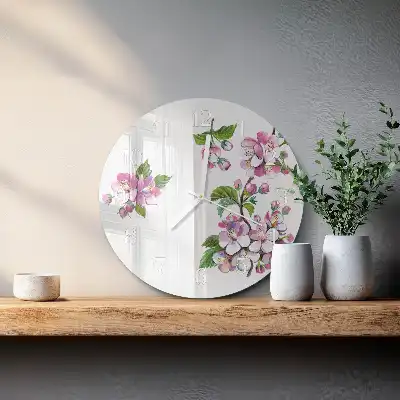 Kulaté skleněné hodiny na zeď Květiny