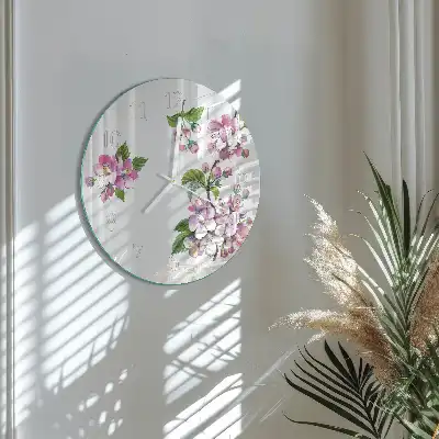 Kulaté skleněné hodiny na zeď Květiny