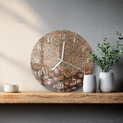 Hodiny s fotkou skleněné kulaté Kávová zrna