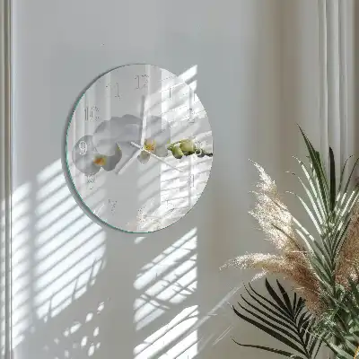 Nástěnné hodiny skleněné kulaté Orchidej
