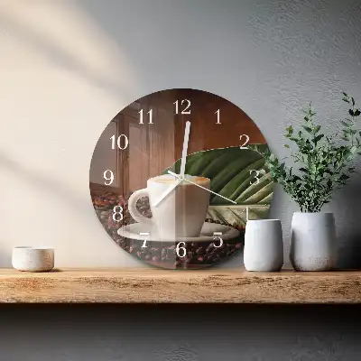 Nástěnné hodiny skleněné kulaté Šálek kávy