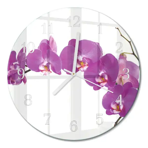 Kulaté skleněné hodiny na zeď Orchidej