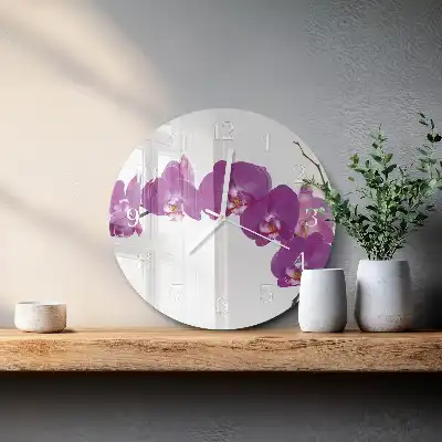 Kulaté skleněné hodiny na zeď Orchidej