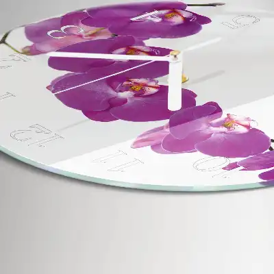 Kulaté skleněné hodiny na zeď Orchidej