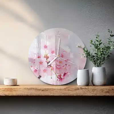 Hodiny s fotkou skleněné kulaté Květiny