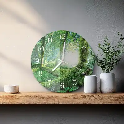 Nástěnné hodiny skleněné kulaté Lesní mech