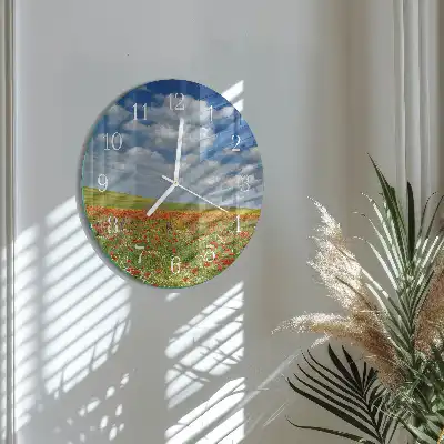 Hodiny na skle kulaté Makové pole