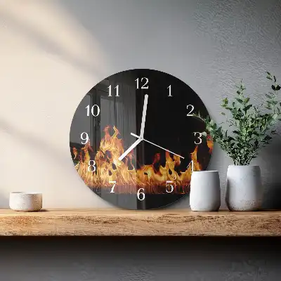 Nástěnné hodiny skleněné kulaté Oheň