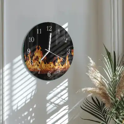 Nástěnné hodiny skleněné kulaté Oheň