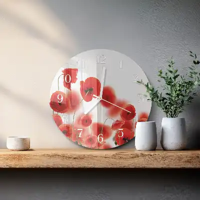 Kulaté skleněné hodiny na stěnu Vlčí máky