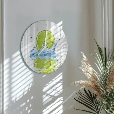 Nástěnné hodiny skleněné kulaté Voda s limetkou