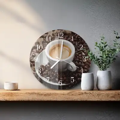 Kulaté skleněné hodiny na zeď Šálek kávy