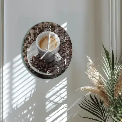 Kulaté skleněné hodiny na zeď Šálek kávy