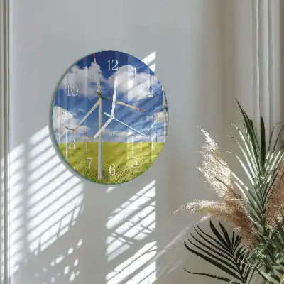 Kulaté skleněné hodiny na stěnu Větrná farma