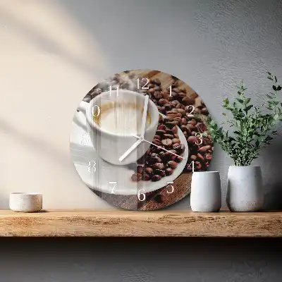 Hodiny s fotkou skleněné kulaté Šálek kávy