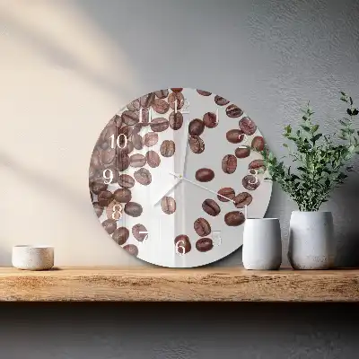 Kulaté skleněné hodiny na zeď Kávová zrna