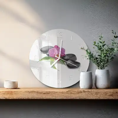 Kulaté skleněné hodiny na zeď Orchidej
