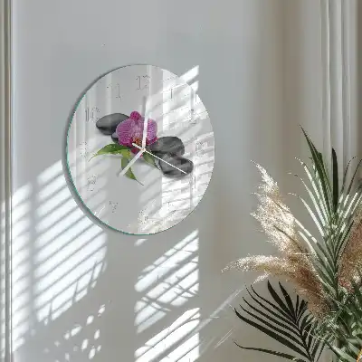 Kulaté skleněné hodiny na zeď Orchidej