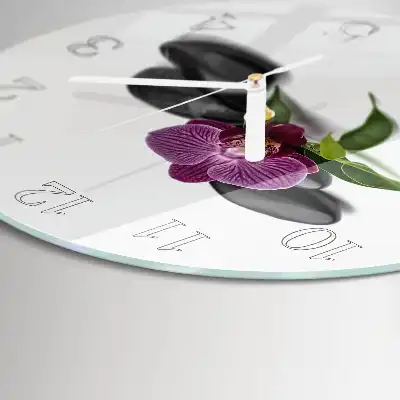 Kulaté skleněné hodiny na zeď Orchidej