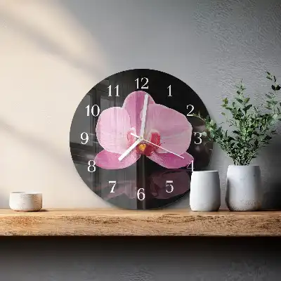 Kulaté skleněné hodiny na stěnu Orchidej