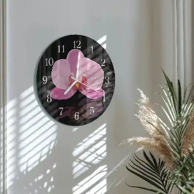 Kulaté skleněné hodiny na stěnu Orchidej