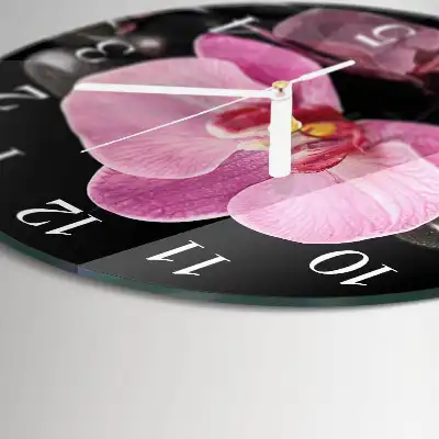 Kulaté skleněné hodiny na stěnu Orchidej