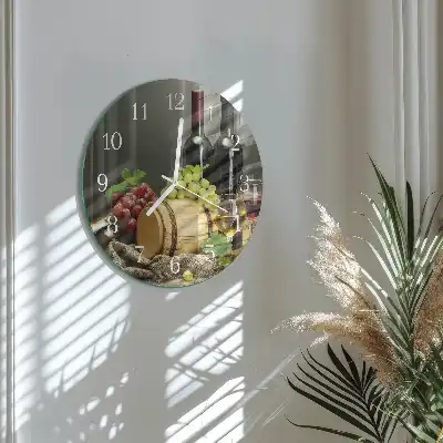 Nástěnné hodiny skleněné kulaté Hrozny na víno