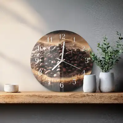 Hodiny s fotkou skleněné kulaté Kávová zrna