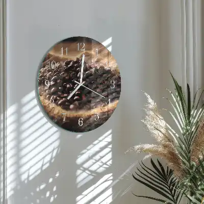 Hodiny s fotkou skleněné kulaté Kávová zrna