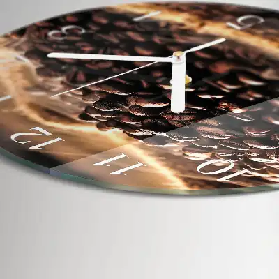 Hodiny s fotkou skleněné kulaté Kávová zrna