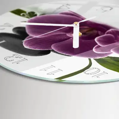 Kulaté skleněné hodiny na zeď Orchidej