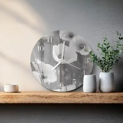 Kulaté skleněné hodiny na stěnu Vlčí máky