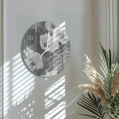 Kulaté skleněné hodiny na stěnu Vlčí máky