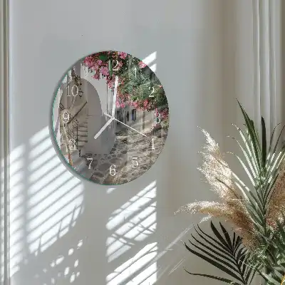 Kulaté skleněné hodiny na zeď Květinová alej