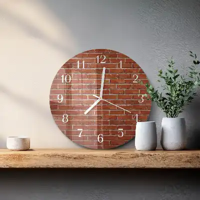 Hodiny s fotkou skleněné kulaté Cihlová zeď
