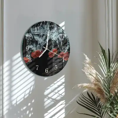 Hodiny na skle kulaté Jahody