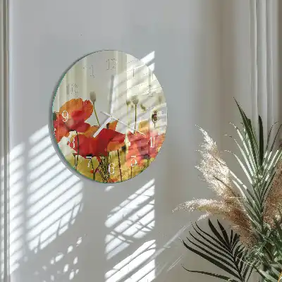 Kulaté skleněné hodiny na zeď Vlčí máky