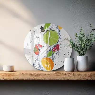 Hodiny s fotkou skleněné kulaté Citronové ovoce