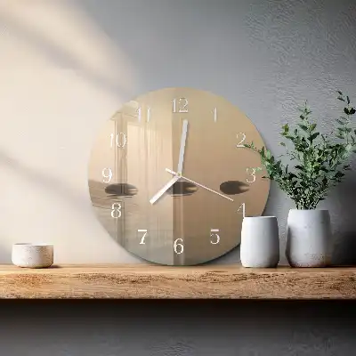 Kulaté skleněné hodiny na stěnu Kameny voda