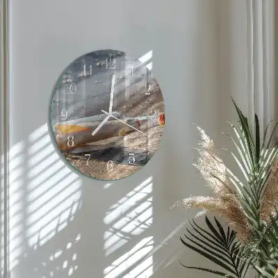 Kulaté skleněné hodiny na zeď Vzkaz v láhvi