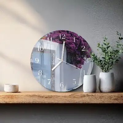 Hodiny s fotkou skleněné kulaté Domácí květiny