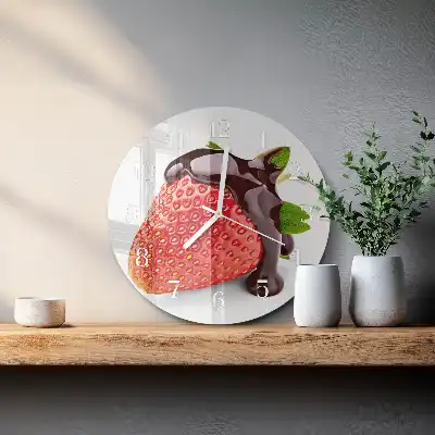 Kulaté skleněné hodiny na stěnu Jahodová čokoláda