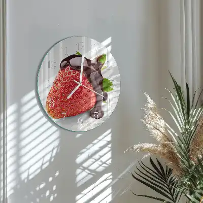 Kulaté skleněné hodiny na stěnu Jahodová čokoláda