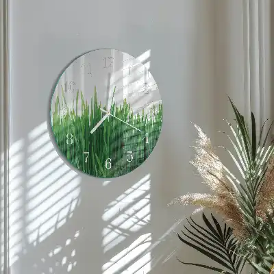 Hodiny na skle kulaté Tráva