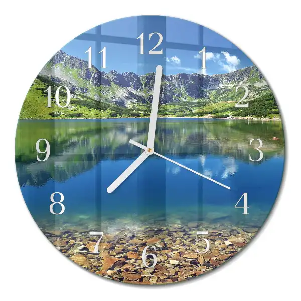 Hodiny s fotkou skleněné kulaté Horské jezero