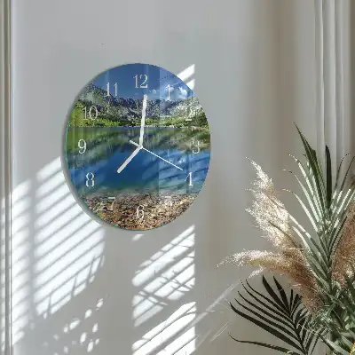Hodiny s fotkou skleněné kulaté Horské jezero